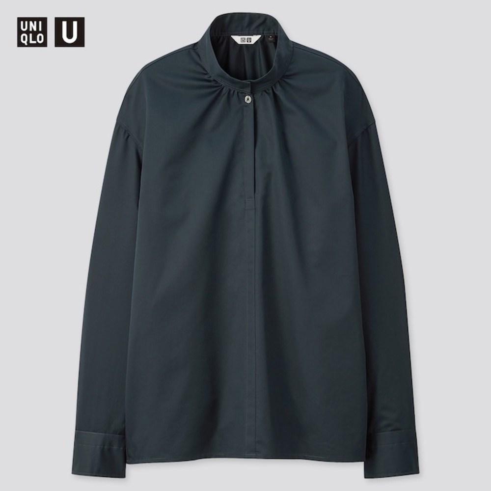 Uniqlo WOMEN U COTTON SATIN STAND COLLAR LONG-SLEEVE SHIRT size XS